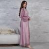 AB453 Puff Sleeve Cardigan: Elegant Long Dress & Robe Set with Hot Drill Accents