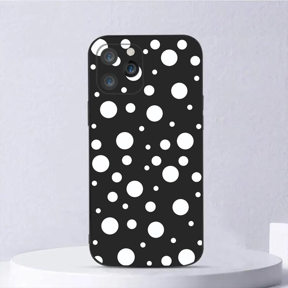 Black And White Polka Dot Phone Case For iPhone 15,14,13,12,11,Plus,Pro Max,XS,X,XR,SE,Mini,8,7 Soft Silicone Black Cover