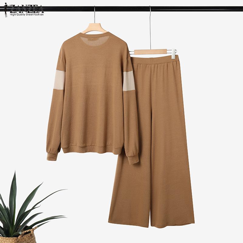 ZANZEA Women Long Sleeve Blouse and Pants Casual Two Piece Suit Sets