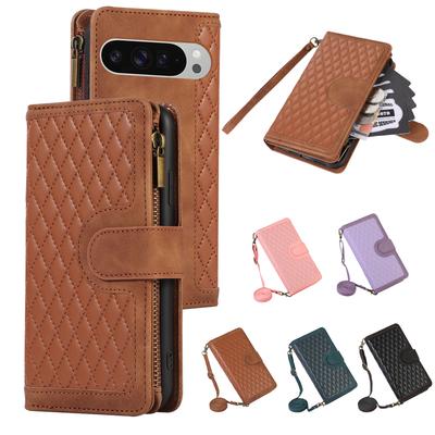 Crossbody Phone Case for Google Pixel 10 Pro XL Pixel9 9A 8 8A 7 7A 6 6A Lanyard Zipper Plain Leather Card Holder Wallet Cover