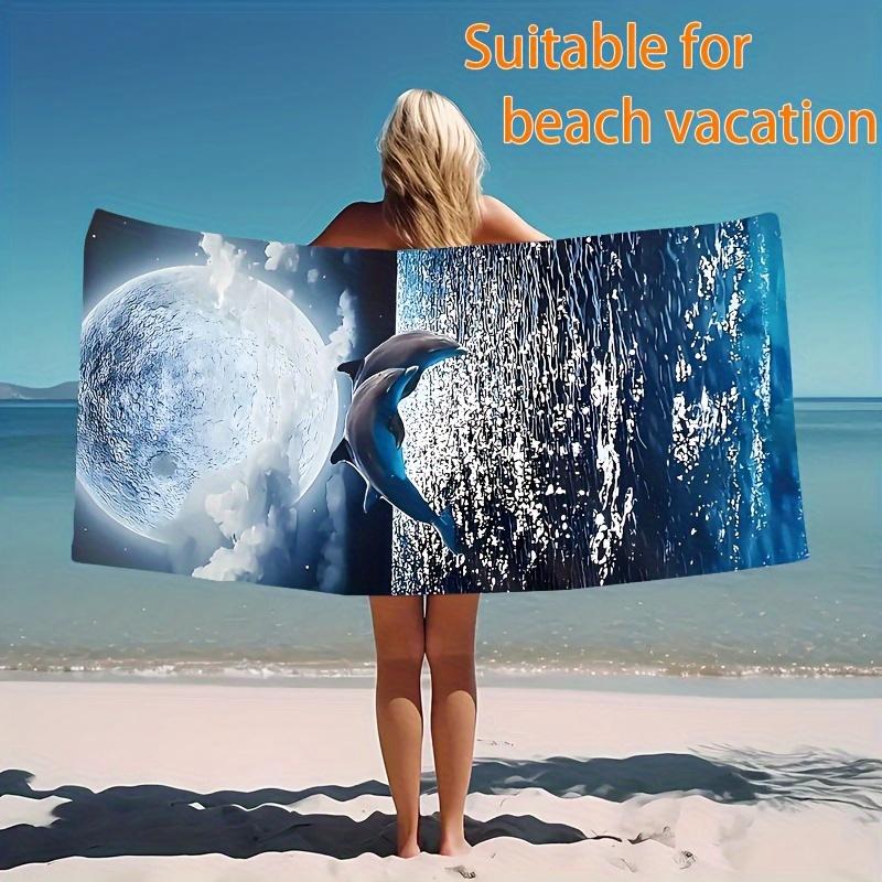 Dolphin Moon Ocean Print Beach Towel Polyester Soft Quick Dry Large Bath Towel Summer Swimming Pool Surfing Blanket