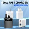 120W Super Fast Charger Head 5 Ports 10A Charger USB Fast Charger High Speed Charging 3 USB 2 Type C for iPhone Samsung Xiaomi