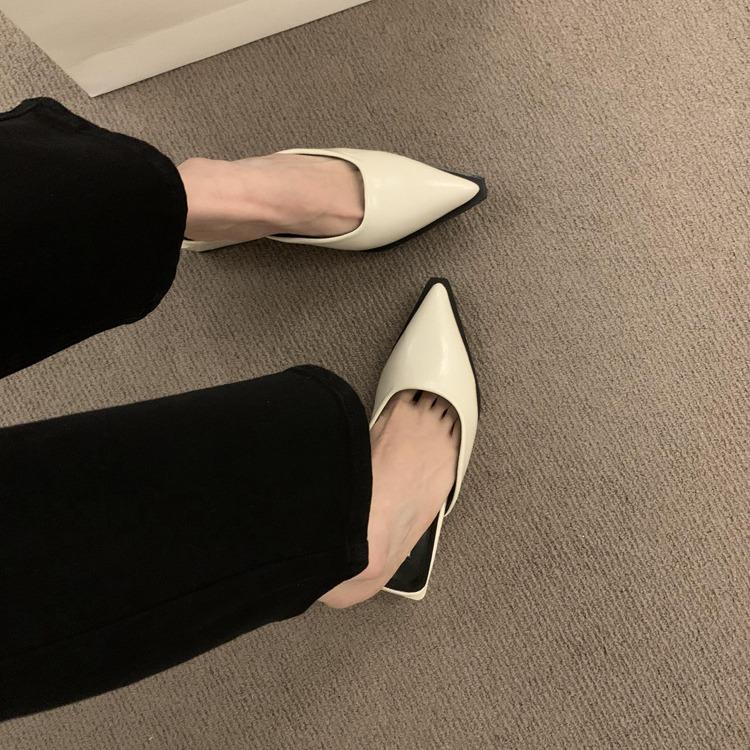 Nai Pai~ Retro bag head half slippers for women wearing lazy people with one pedal, pointed muller shoes, thick heel half support single shoes for w