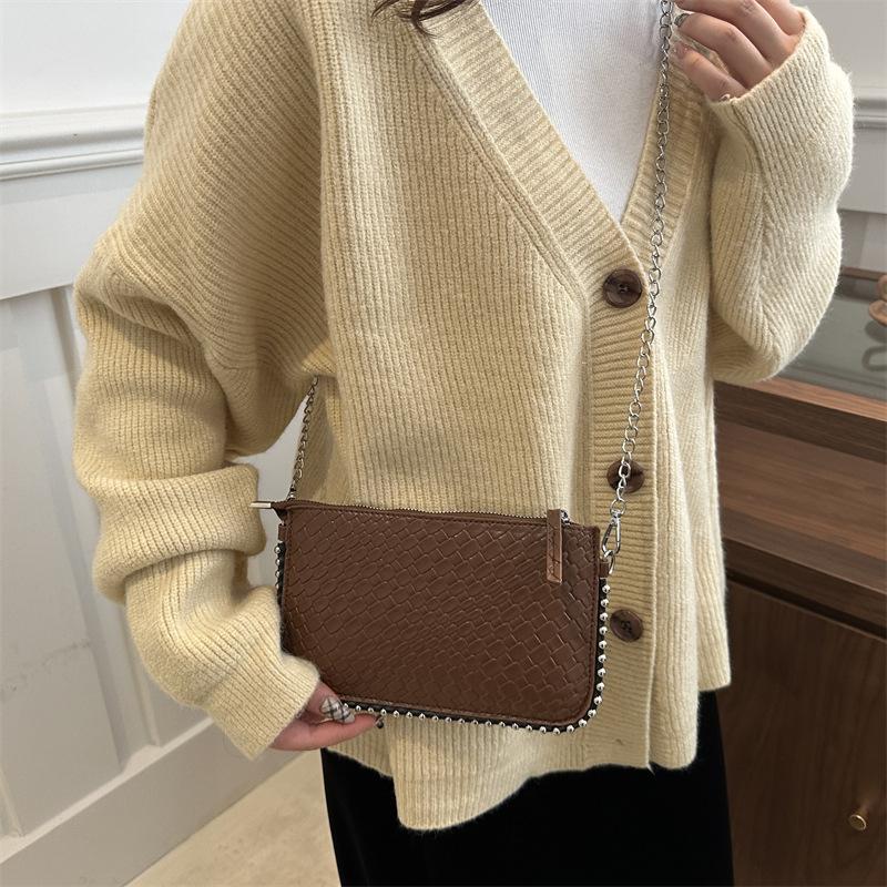 New chain tote bag high-end niche design chain shoulder bag clutch bag solid color simple messenger bag women