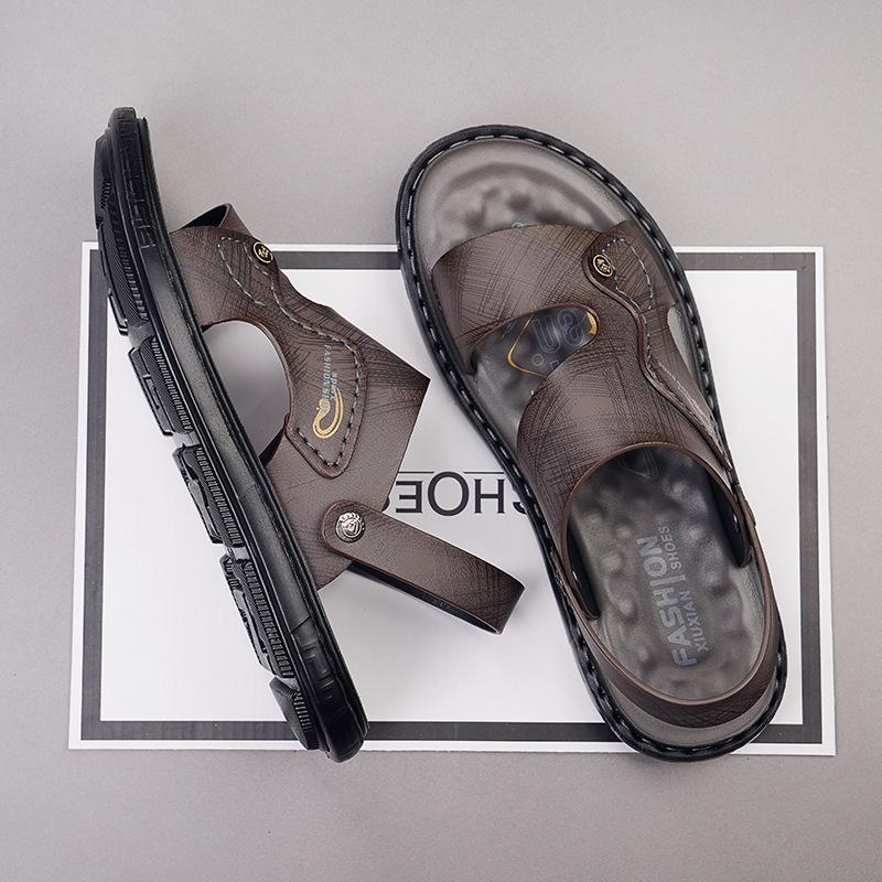 

Sandals men s summer wear driving men s casual non-slip deodorant soft-soled dad beach slippers fashion men s shoes 44 хакі