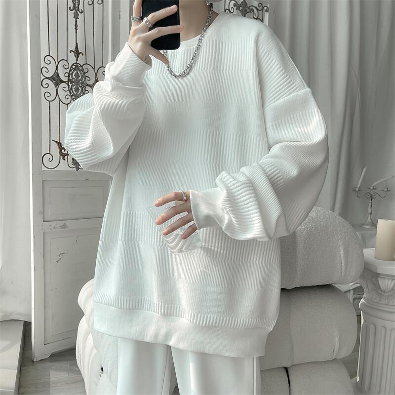 Spring New Style Hong Kong Style Personalized Jacquard Sweatshirt Men's Top T-shirt Jacket Men's Loose Pullover Inner Sweatshirt