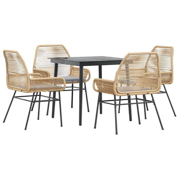 VidaXL Ensemble à manger jardin coussins 5pcs marron poly rotin verre, ensemble de salle à manger d'extérieur, meuble de 3334472