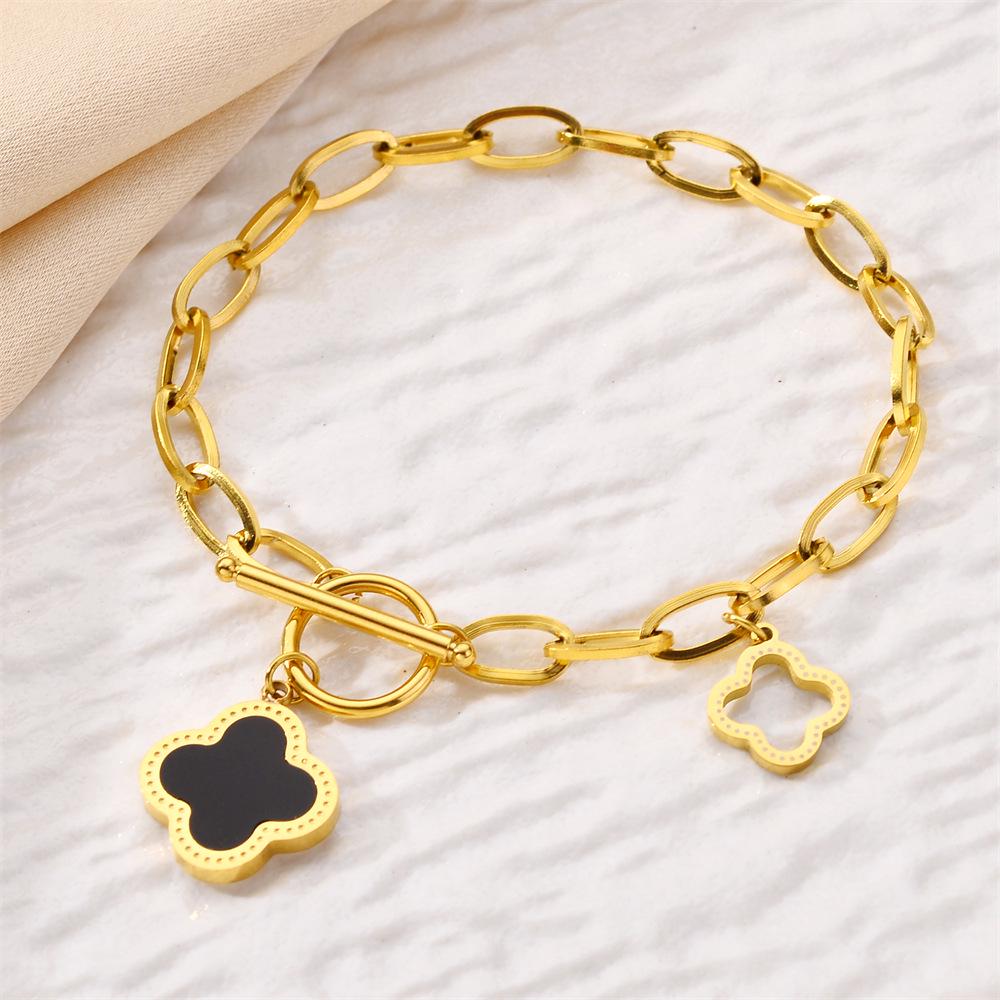 Korean Titanium Steel Four-Leaf Clover Bracelet - Women's Fashion, Versatile & Non-Fading Jewelry