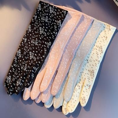 Women's Sun Protection Gloves Medium Length Thin Summer UV Proof Gloves Pink Small Floral Cycling Touch Screen Gloves