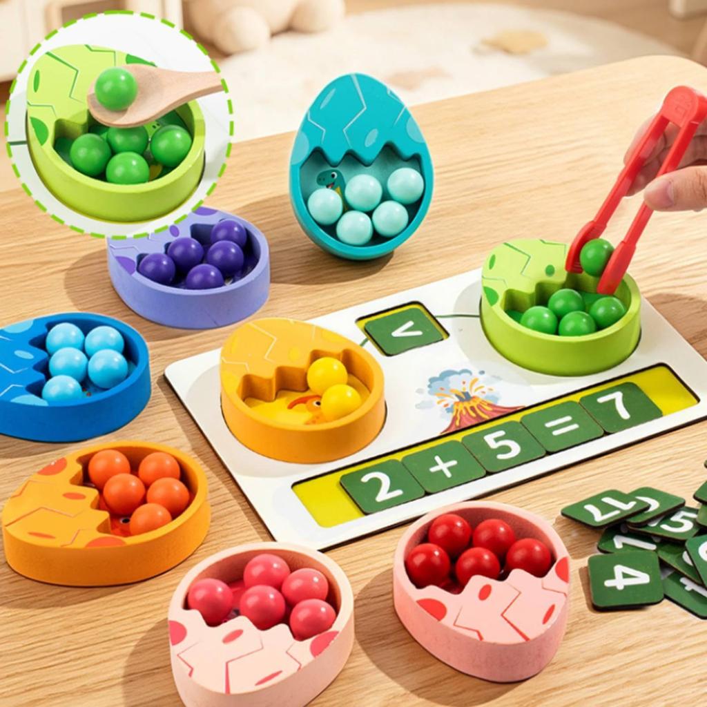 Dinosaur Egg Sorter Brightly Colored Bead Sorting Toy Printed Numbers Arithmetic Practice for
