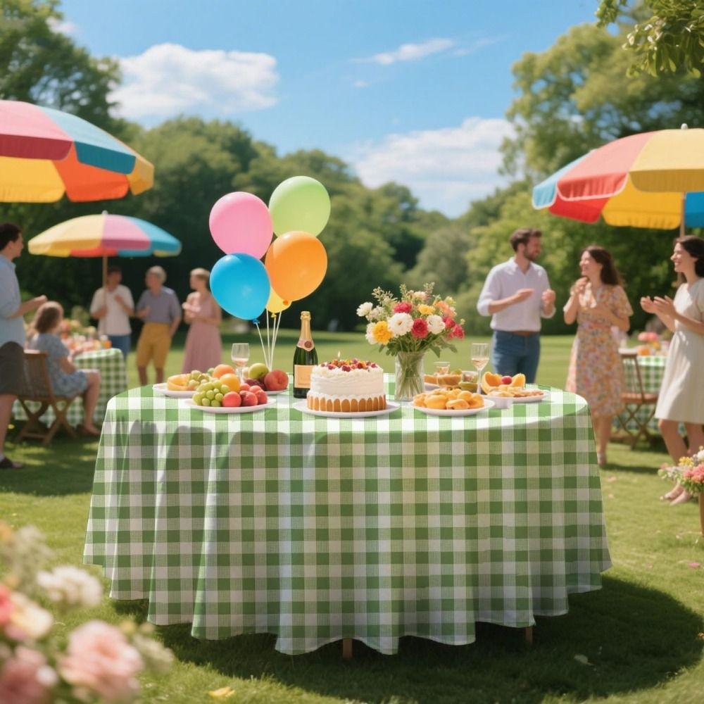 84 Inches Disposable Tablecloth Oil-proof Reusable Round Tablecloth Wrinkle-Free Waterproof Gingham Tablecloth Family Gathering