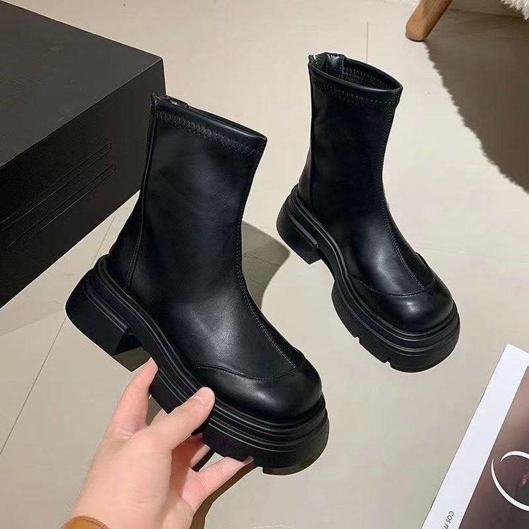Small black platform Martin boots autumn and winter new retro thick heel British style short boots