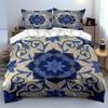 Blue Floral Mosaic Pattern Bedding Duvet Cover Set Duvet Cover Pillowcases  (1*Duvet Cover 2*Pillowcases, Without Duvet Insert)