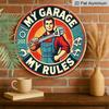 Retro My Garage My Rules Round Metal Signs 7.87x7.87Inch Aluminium Painting for Garage Wall Decor