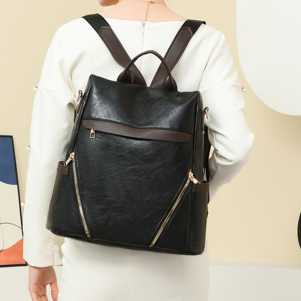 Anti-theft Backpack Women's PU Backpack Large Capacity Lightweight Travel Bag Student Schoolbag