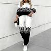 Women Floral Print Two Piece Outfit, Long Sleeve Crew Neck Top & Drawstring Jogger Pants Casual Tracksuit for Spring Autumn