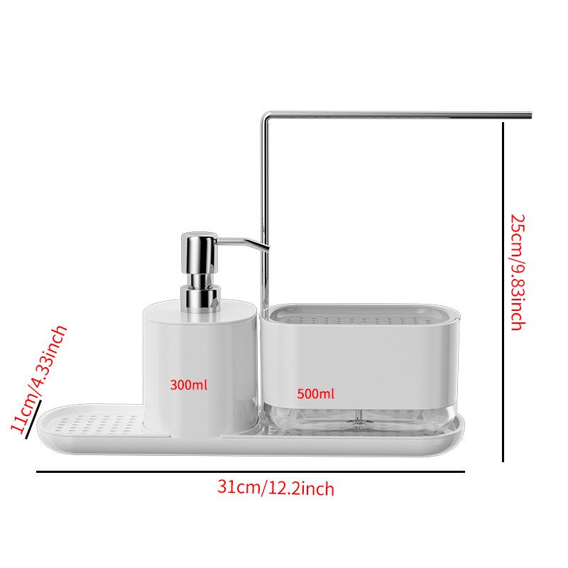 Manual Press Soap & Sponge Holder Dispenser for Kitchen & Bathroom