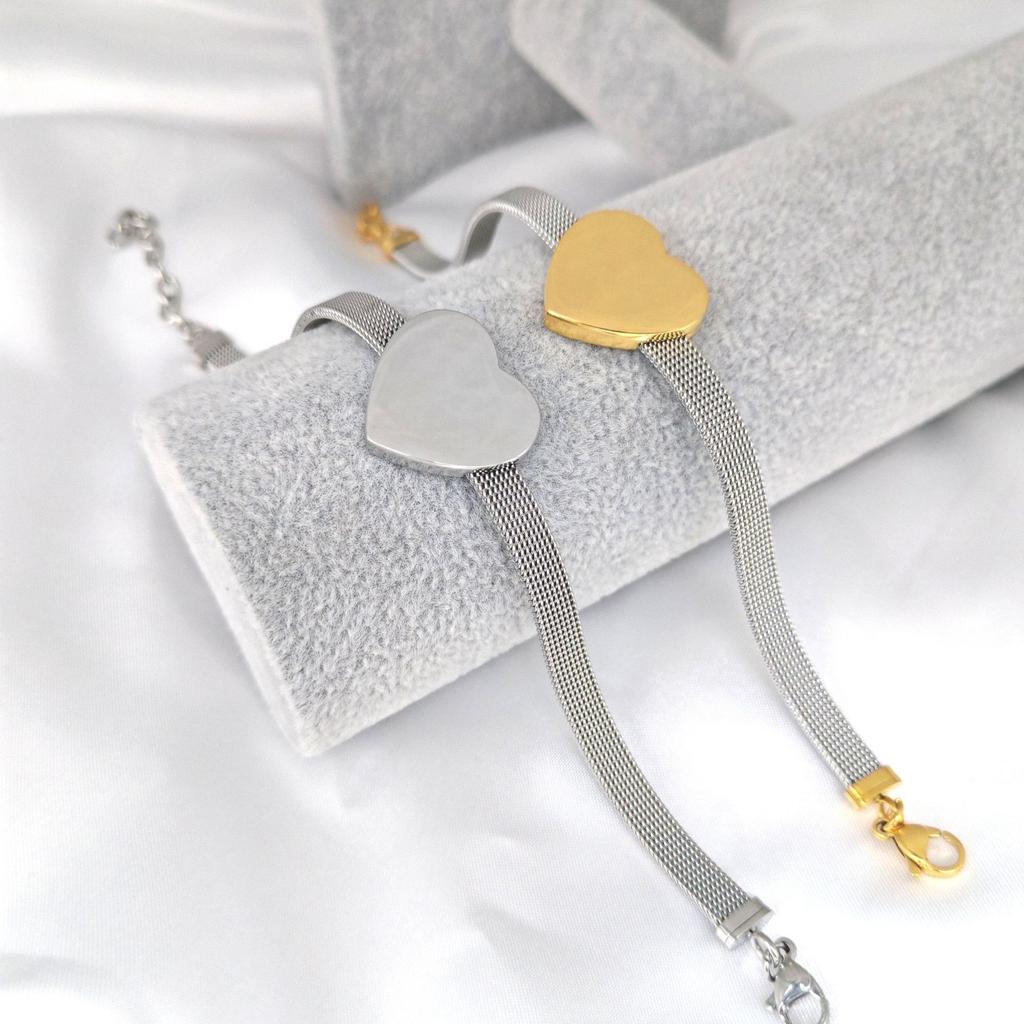 Stainless Steel Smooth Heart Mesh Bracelet Minimalist Love Shape Fashion Jewelry For Daily Wear