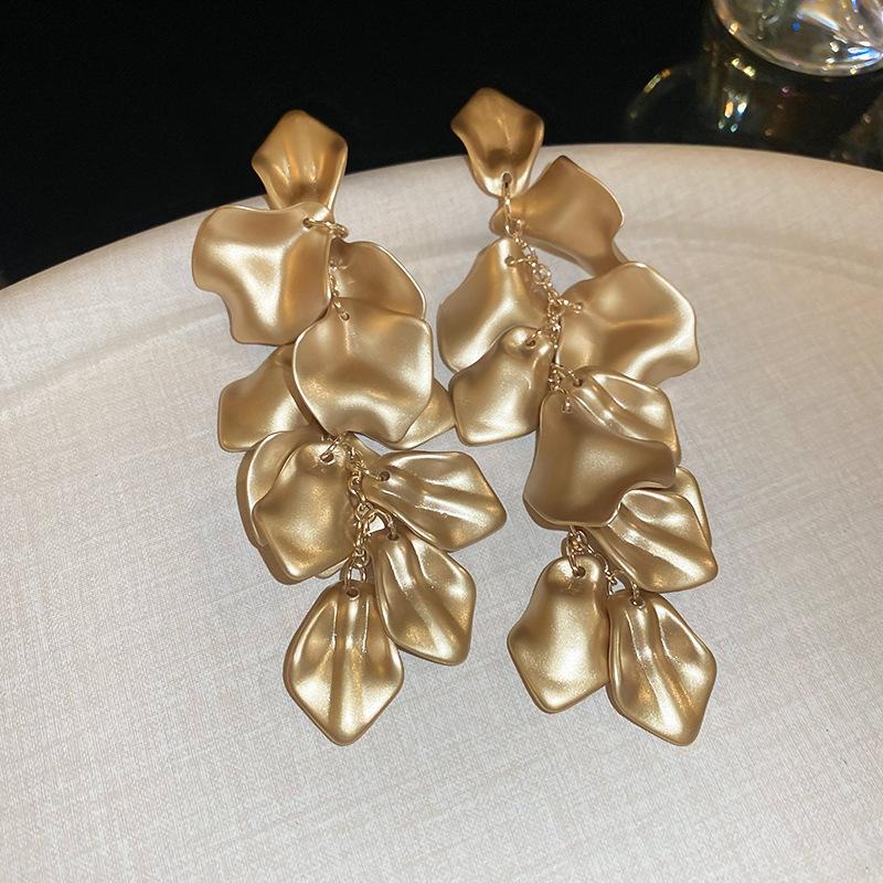 Rose petal earrings exaggerated fashion long fringed earrings women's high-end temperament versatile earrings