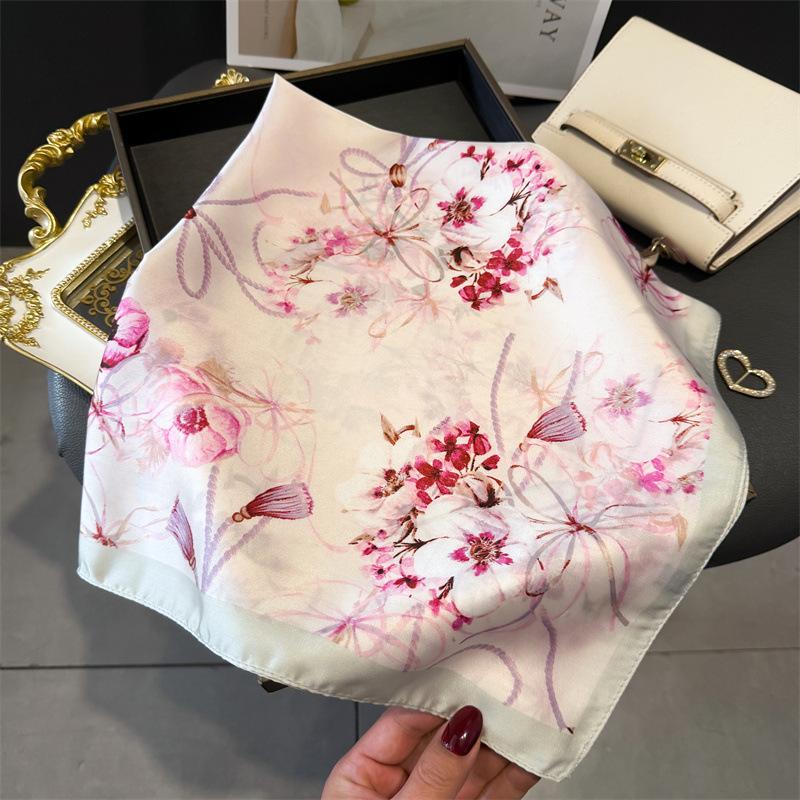 70cm Lily of The Valley Scarf Women's Spring and Summer Thin Satin Square Scarf High-end Temperament Small Scarfs Shawl