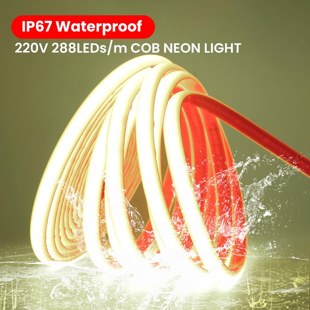 AC 220V COB Strip IP67 Waterproof White 3000K 4000K 6000K 50CM Cuttable Flexible Ribbon LED Neon Light For Home Garden Decor