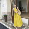 Holiday Style Super Good-looking Fairy French Yellow Neck Off-the-shoulder Dress Women's Summer New Temperament Loose Long
