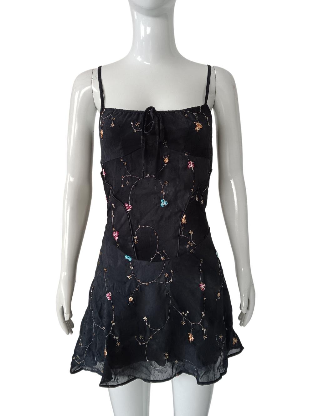 

Women s American Spice Girl Rose Flower Dress Waist Suspender Skirt A Word Short Skirt Summer S чёрный