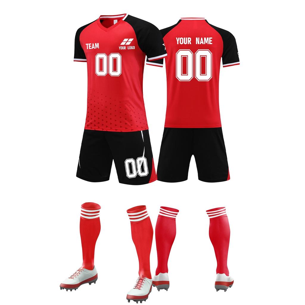 Mens Soccer Uniform Set Short Sleeve Jersey Shorts Socks Quick Dry Athletic Sportswear for Training Matches Teams