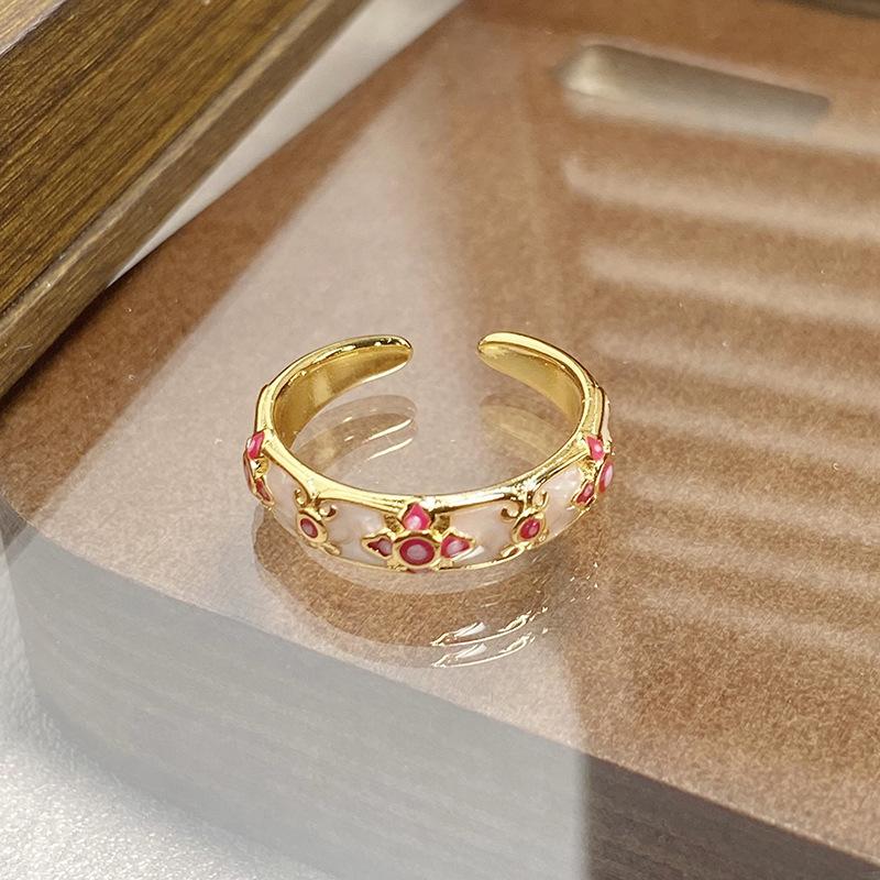 Medieval Vintage Retro Colored Enamel Open Ring Women'S Niche High-End Light Luxury Personality Ring