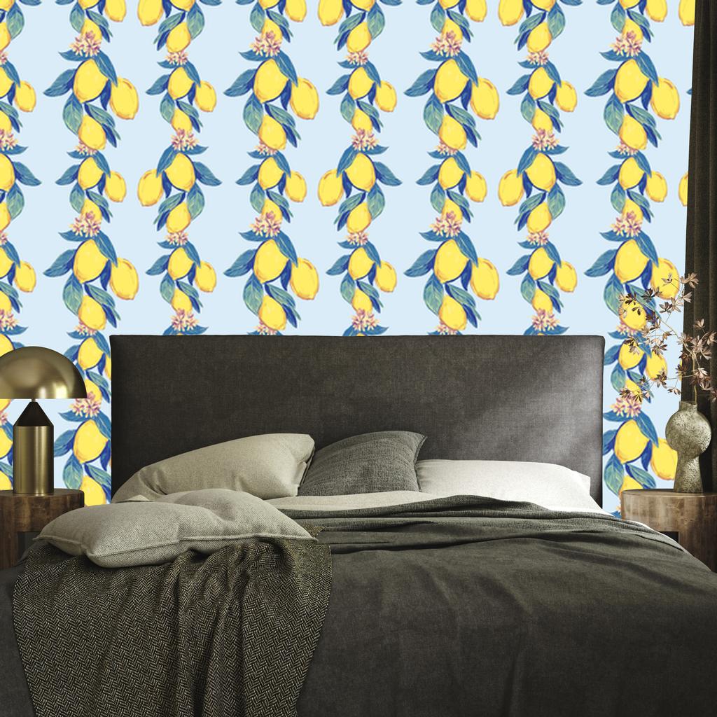 Lemons with leaves and flowers wallpaper for living room and bedroom 50x1000