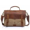 Vintage Leather & Canvas Briefcase for Men, Business Office Portfolio Bag, Document Tote Attache Case
