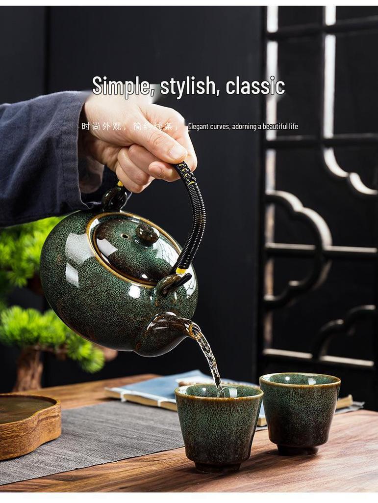Jian Zhan Tianmu Glaze Ceramic Teapot, Large-Capacity Single-Handle Gongfu Tea Brewer