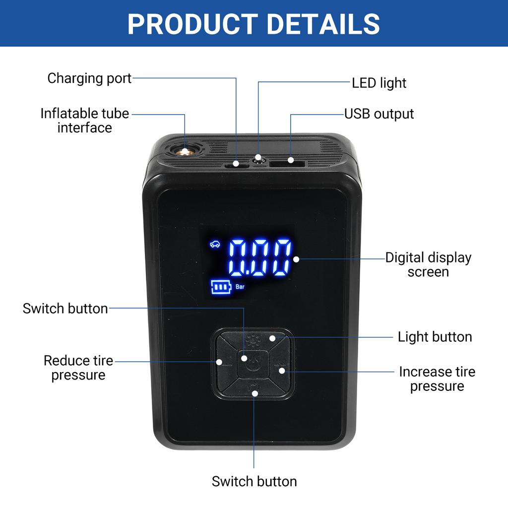 Tire Inflator Air Compressor Portable 150PSI Fast Inflation Pump for Car Tires Portable Wireless