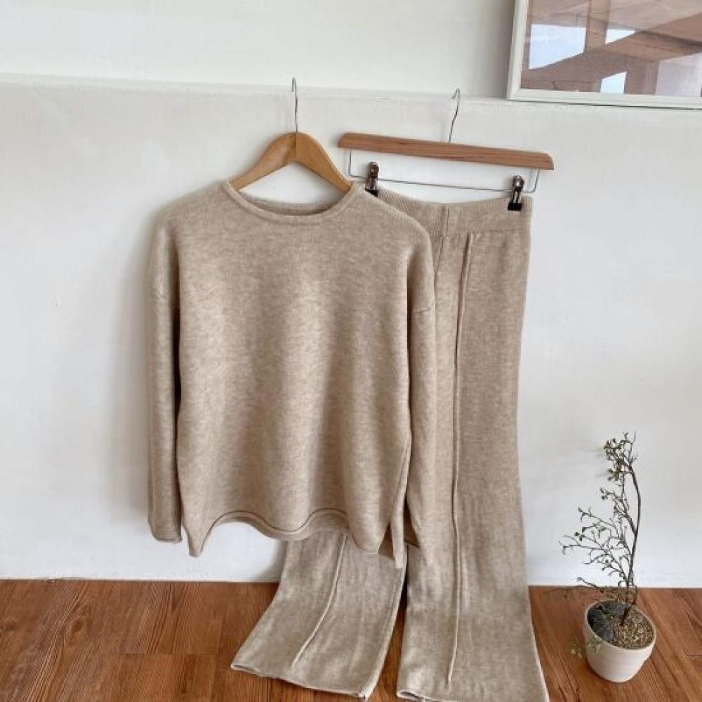 Honey J Knit Straight Pin Tuck Banding Pants 4color
