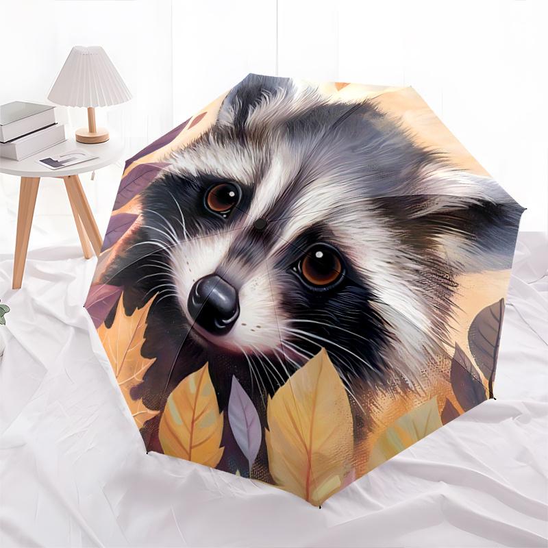 1pc Autumn Leaves Raccoon Art Print, Perfect for Outdoor Umbrellas, Festive Gifts, and Daily Use!R083
