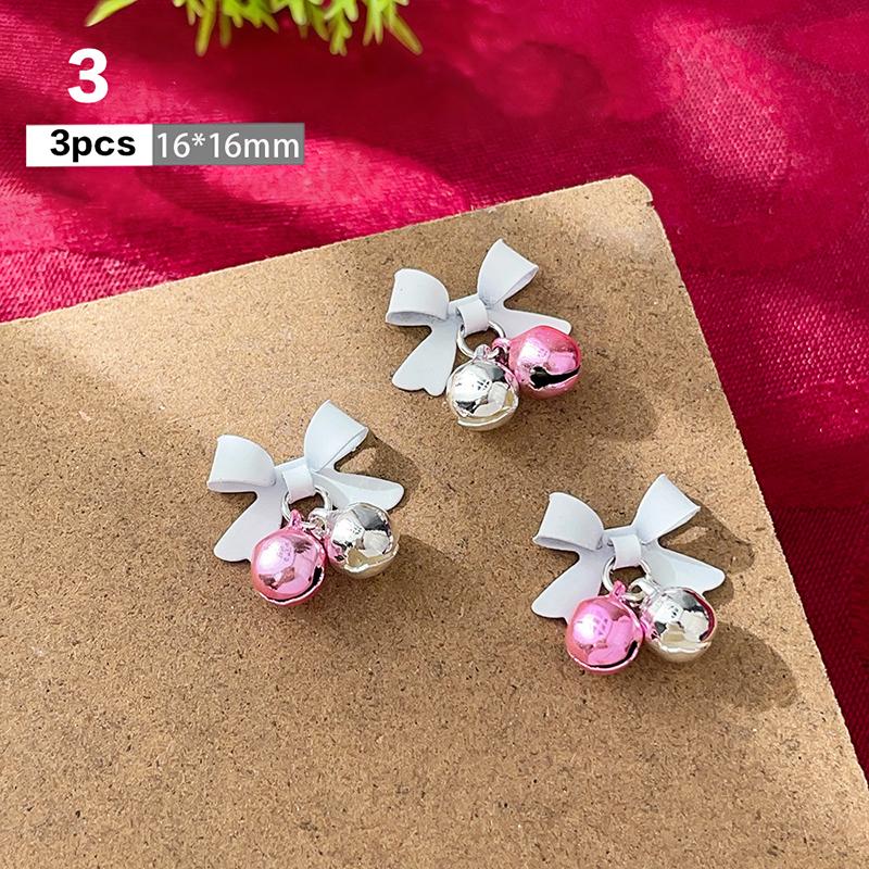3Pcs Festive Christmas Bell Colorful Bowknot Nail Art Charms New Year Luxury Crystal Aurora Bell Pendant Nail Decoration Parts