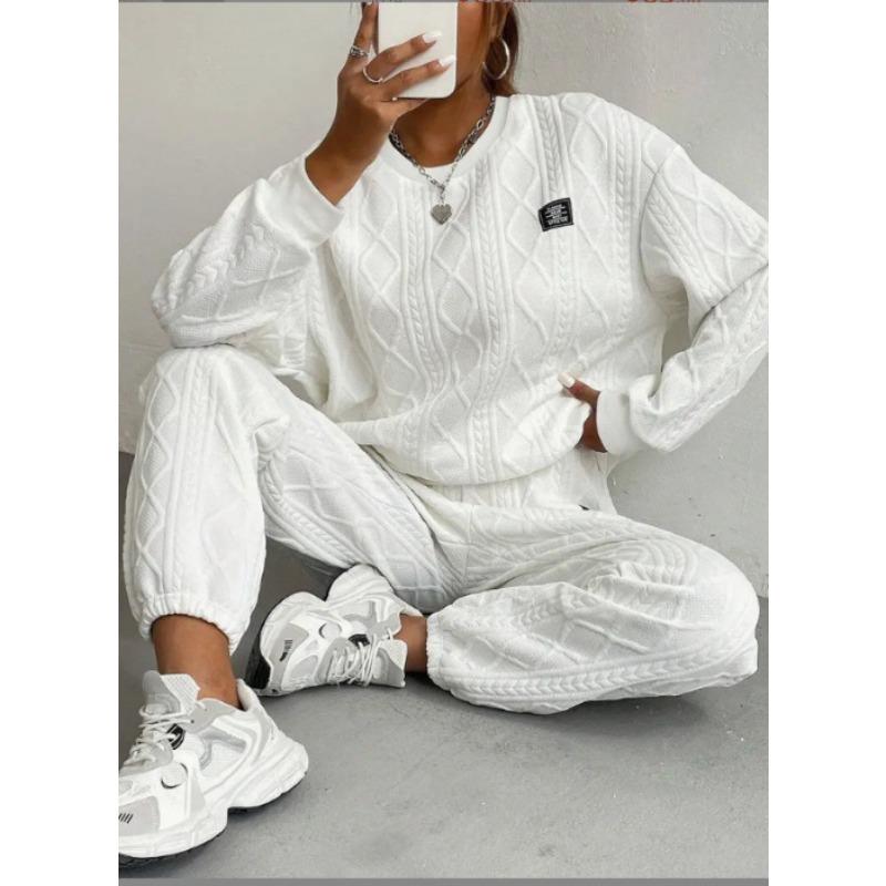 YYFS Damenmode Casual Frühling Herbst Einfarbig Druck Langarm O-Ausschnitt Hosen Hosen Anzüge