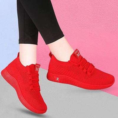 Women's Shoes Sports Casual Flying Woven Mesh Anti-slip Soft Sole Red Square Dance Dancing Shoes for the Elderly and Middle-aged Cloth Shoes