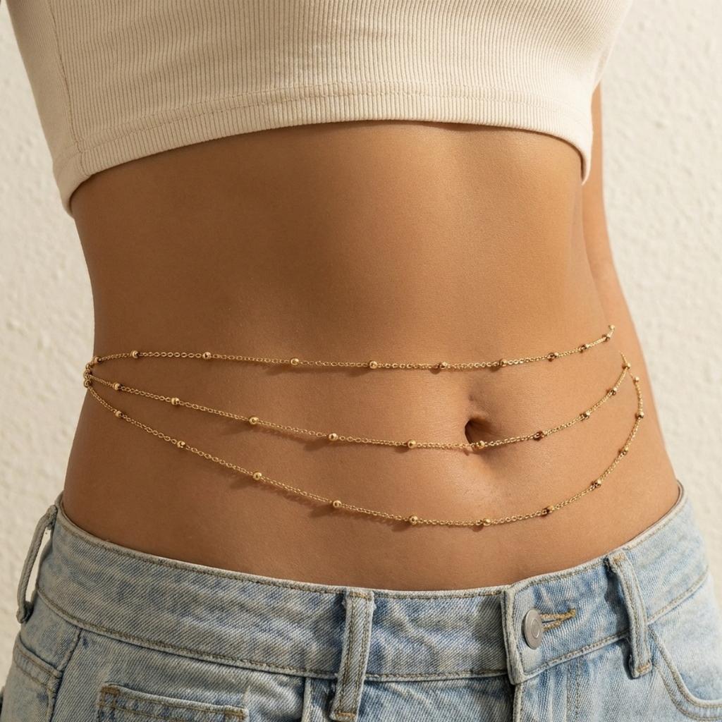 Boho Multilayer Small Round Beads Waist Chain For Women Men Simple Dainty Gold Color Link Chain Belly Chain Summer Body Jewelry