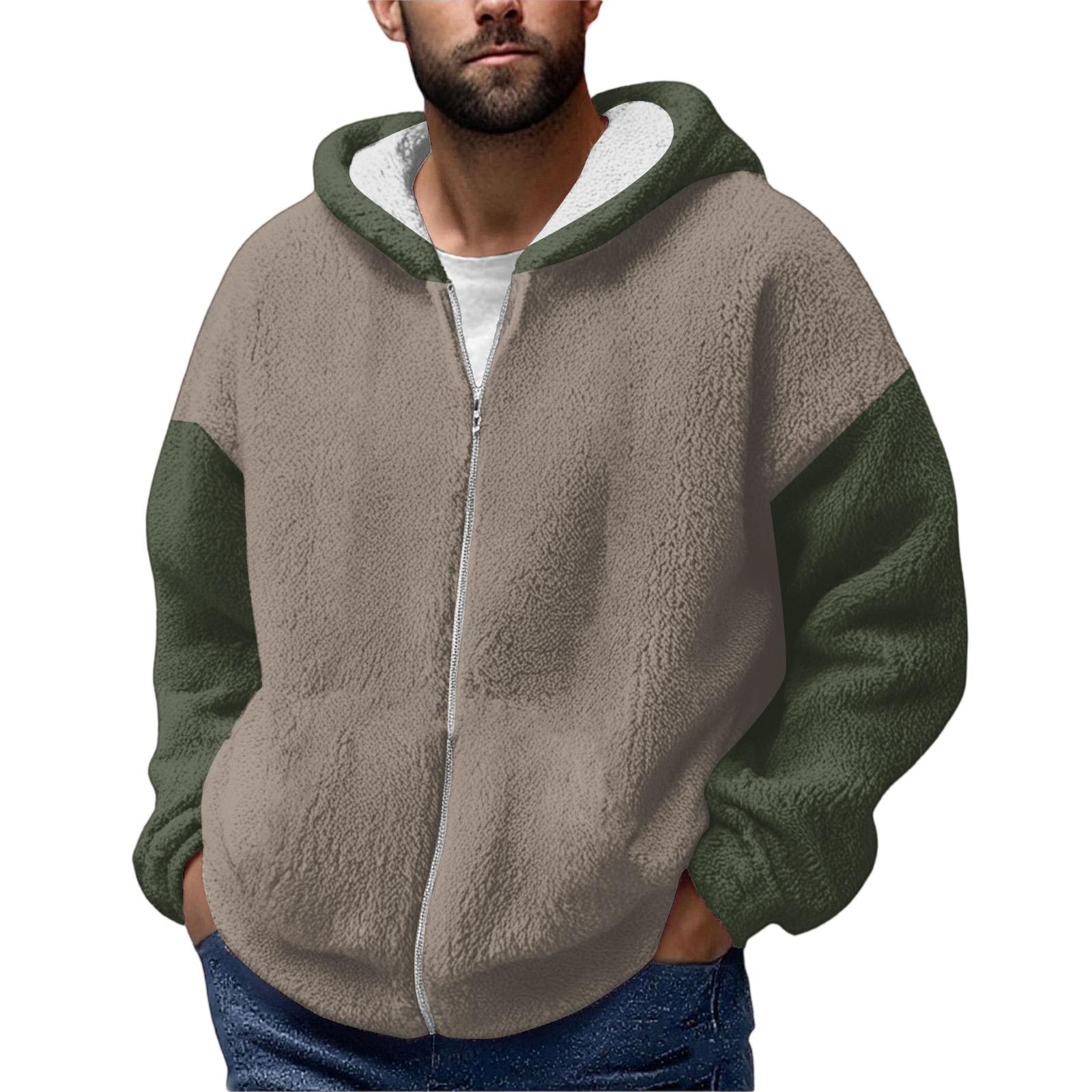 

Мужская зимняя флисовая толстовка с капюшоном на молнии с накладным карманом, повседневная куртка XL зелёный