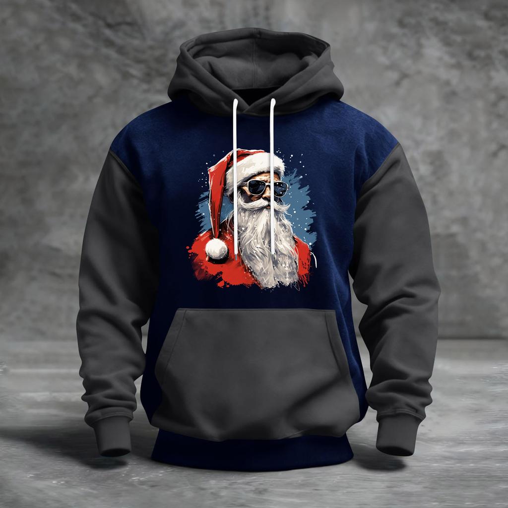 Men's Christmas Print Color Block Hooded Casual Sports Comfort Sweatshirt