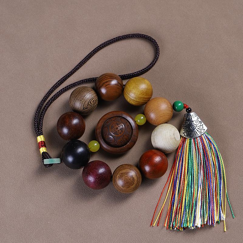 Duobao Pearl Wooden Car Pendant Green Sandalwood Crafts Creative Sandalwood Decorative Buddha Bead Bracelet Car Pendant Ornament