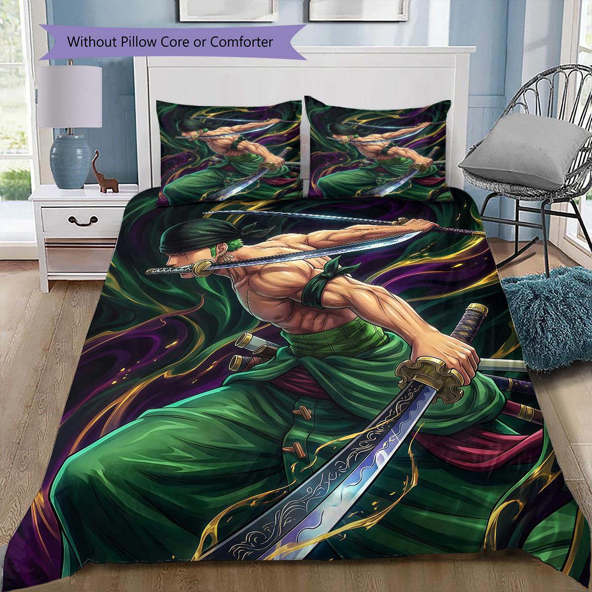 

One Piece Zoro Swordsman Bedding Set, 1 Duvet Cover & 2 Pillowcases, Home Decor, Perfect Gift for One Piece Lovers 135x200cm