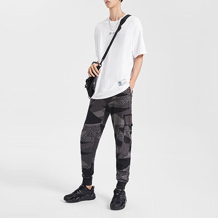 Li Ning Badfive Basketball Series Color Block Casual Comfortable Cuffed Sports Pants Men Bottoms Black Camouflage AKLQ503-1