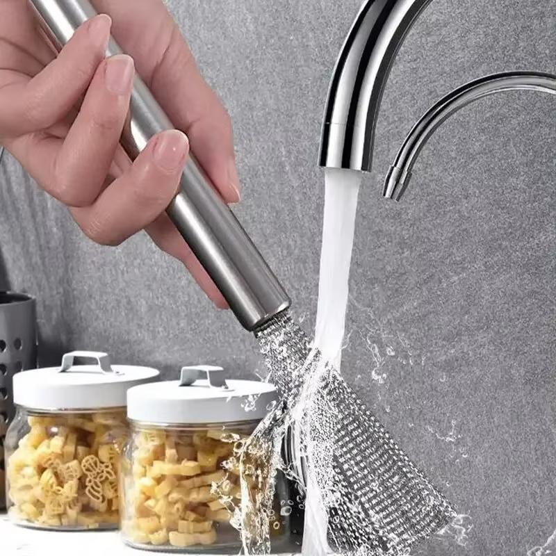 1-2Pc Stainless Steel Pot Brush Long Handle Multi-Functional Cleaning Brush Hanging Washing For Kitchen Sink Pans Scrubber Tools