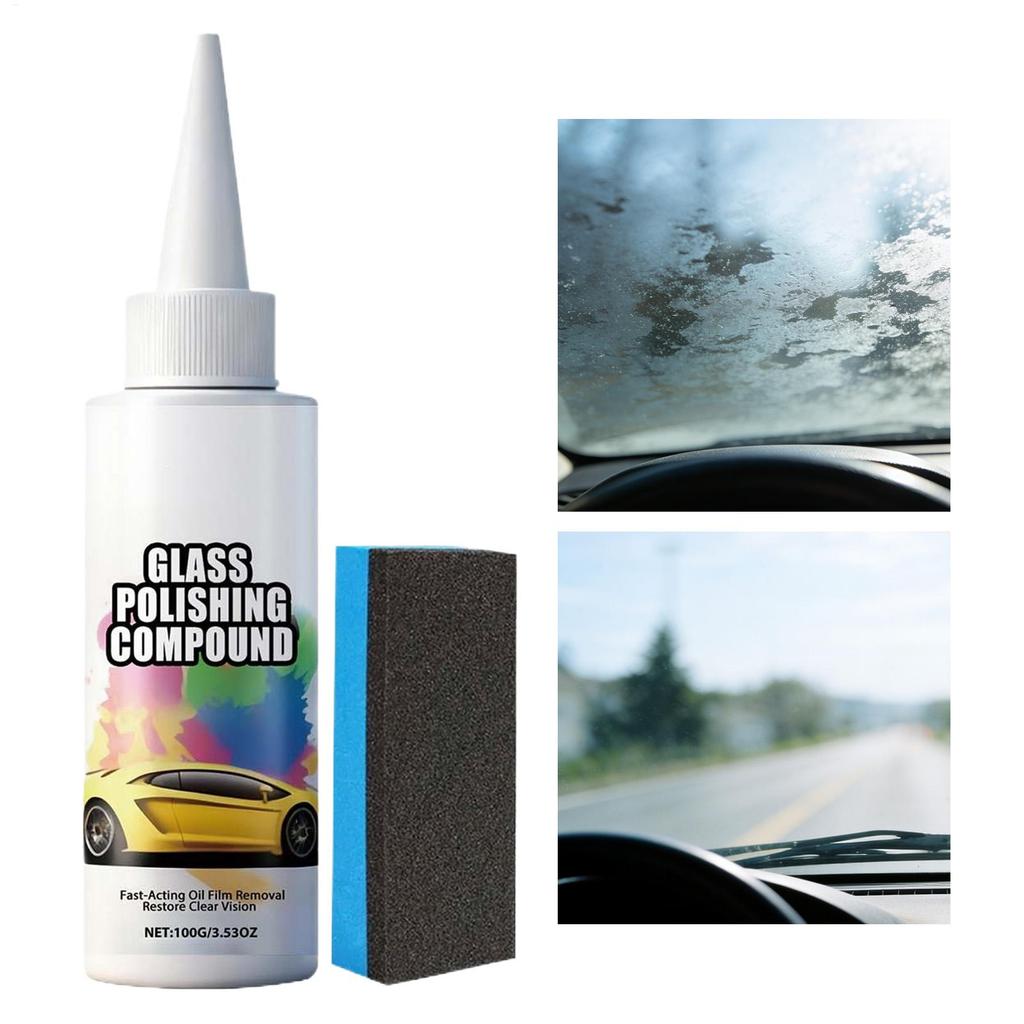 100g Glass Polishing Compound Scratch Repair & Oil Film Remover for Windshield, Interior Exterior Mirror Cleaner Auto Detailing