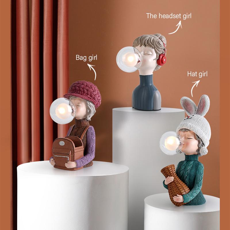 Nordic Luxury Human Statue Sculpture Decoration Table Lamp Hat Girl Decor Figurine Art Resin Table