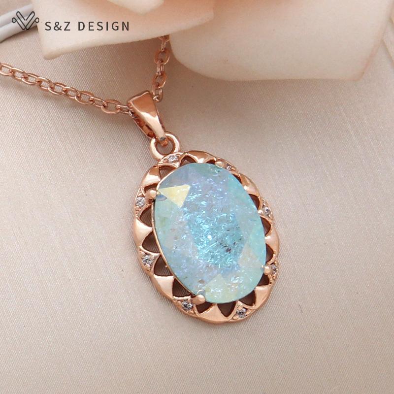 Mode Elegante Ei Form Oval Kristall Anhänger Halskette Für Frauen Hochzeit Rose Gold Farbe Schmuck Geschenk