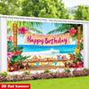 2D Luau Party Backdrop, Tropical Beach and Flowers for Kids Birthday Photoshoot