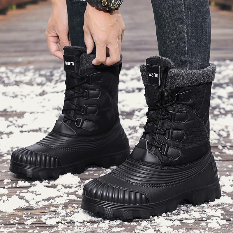 Fashion Winter Men's Mid-calf Boots Thick Plush Warm Snow Boots Fashion High-top Cotton Shoes for Men Winter Warm Fishing Men Rain Boots